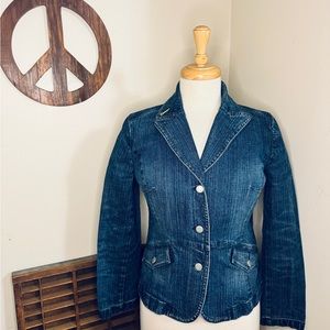 Ann Taylor LOFT Petites Jean Blazer Jacket Size 4P Button Down Pockets Notch